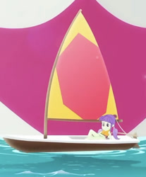Size: 470x569 | Tagged: safe, screencap, starlight, equestria girls, g4, i'm on a yacht, spoiler:eqg series (season 2), background human, clothes, lifejacket, luxe deluxe, sailboat, solo, striped swimsuit, swimsuit, windsurfing