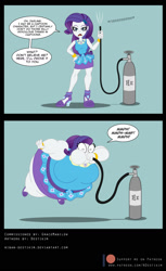 Size: 950x1554 | Tagged: safe, artist:niban-destikim, rarity, equestria girls, equestria girls series, g4, 2 panel comic, belly, belly expansion, big belly, big breasts, bingo wings, body inflation, bracelet, breaking the fourth wall, breast expansion, breasts, cartoon logic, cartoon physics, comic, commission, dialogue, female, floating, fourth wall break, geode of shielding, green background, growth, helium, helium inflation, helium tank, high heels, hose, huge belly, huge breasts, hyper, hyper belly, impossibly large belly, inflation, jewelry, looking at you, magical geodes, muffled words, onomatopoeia, open mouth, patreon, patreon logo, proven wrong, puffy cheeks, rariblimp, rarity peplum dress, shoes, shrunken pupils, simple background, solo, speech bubble, talking to viewer, tube, wide eyes