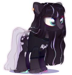 Size: 672x700 | Tagged: safe, artist:liannell, earth pony, pony, clothes, female, fishnet stockings, mare, shirt, simple background, solo, white background