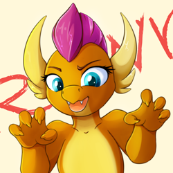 Size: 1000x1000 | Tagged: safe, artist:wolfypon, smolder, dragon, g4, claws, cute, dragoness, fangs, female, looking at you, open mouth, rawr, smolderbetes, solo