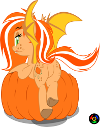 Size: 2764x3501 | Tagged: safe, artist:kyoshyu, oc, oc only, oc:pumpkin patch, bat pony, pony, butt, featureless crotch, female, high res, mare, plot, pumpkin, simple background, solo, transparent background