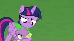 Size: 1920x1080 | Tagged: safe, screencap, spike, twilight sparkle, alicorn, dragon, pony, g4, the ending of the end, hug, scared, shrunken pupils, twilight sparkle (alicorn), winged spike, wings, worried