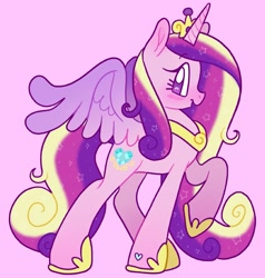 Size: 1951x2048 | Tagged: safe, artist:alexbeeza, princess cadance, alicorn, pony, g4, blushing, cute, cutedance, female, mare, no pupils, open mouth, pink background, profile, simple background, solo