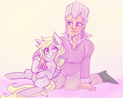 Size: 1458x1156 | Tagged: safe, artist:mimiporcellini, derpy hooves, human, pegasus, g4, crossover, crossover shipping, interspecies, jean pierre polnareff, jojo's bizarre adventure, polnaderp, shipping