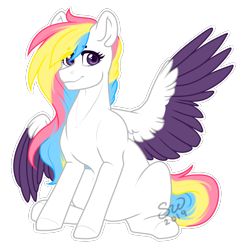 Size: 1020x1043 | Tagged: safe, artist:silentwolf-oficial, oc, oc only, pegasus, pony, multicolored hair, one wing out, pegasus oc, signature, simple background, sitting, smiling, solo, transparent background, two toned wings, wings