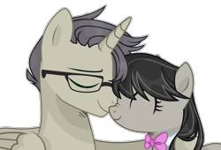 Size: 2970x2024 | Tagged: safe, artist:mint-light, artist:thieeur-nawng, octavia melody, oc, alicorn, earth pony, pony, g4, alicorn oc, base used, bowtie, bust, canon x oc, eyelashes, eyes closed, female, glasses, high res, horn, male, mare, simple background, smiling, stallion, straight, transparent background, wings