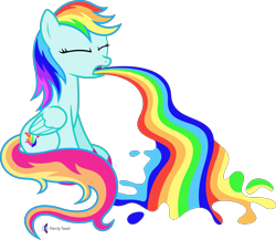 Size: 4607x4000 | Tagged: safe, artist:parclytaxel, artist:starponys87, oc, oc only, oc:flying colors, oc:rainbowfire, pegasus, pony, .svg available, absurd resolution, commission, eyes closed, female, mare, not rainbow dash, puking rainbows, rainbow, simple background, sitting, solo, transparent background, vector, vomit, vomiting