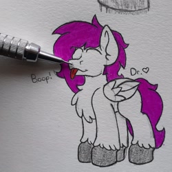 Size: 2296x2296 | Tagged: safe, artist:drheartdoodles, oc, oc only, oc:dr.heart, clydesdale, pegasus, pony, :p, ^3^, boop, chest fluff, color, cute, high res, smiling, tongue out, traditional art