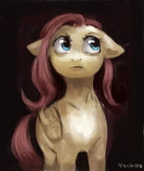 Size: 2181x2587 | Tagged: safe, artist:misstwipietwins, fluttershy, pegasus, pony, g4, female, floppy ears, folded wings, front view, full face view, high res, looking away, looking up, mare, quick draw, simple background, solo, speedpaint, standing, wings