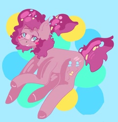 Size: 1080x1115 | Tagged: safe, artist:dellieses, pinkie pie, earth pony, pony, g4, abstract background, alternate hairstyle, blushing, colored hooves, female, mare, solo