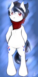 Size: 994x1983 | Tagged: safe, artist:almaustral, oc, oc only, oc:lighting wind, earth pony, pony, abstract background, bipedal, both cutie marks, earth pony oc, male, neckerchief, signature, solo, stallion