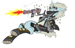 Size: 2000x1280 | Tagged: safe, artist:homicidal doktor, oc, oc only, unnamed oc, pony, unicorn, clothes, gun, simple background, solo, weapon, white background