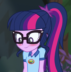 Size: 832x844 | Tagged: safe, screencap, sci-twi, twilight sparkle, equestria girls, g4, my little pony equestria girls: legend of everfree, blushing, camp everfree outfits, cropped, cute, female, sci-twiabetes, solo, twiabetes