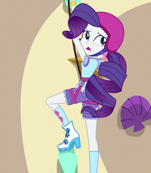 Size: 942x1080 | Tagged: safe, screencap, rarity, equestria girls, g4, my little pony equestria girls: legend of everfree, adorable distress, camp everfree outfits, climbing harness, cropped, cute, female, helmet, rock climbing, solo