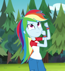 Size: 990x1080 | Tagged: safe, screencap, rainbow dash, equestria girls, g4, my little pony equestria girls: legend of everfree, camp everfree outfits, capri pants, clothes, cropped, cute, dashabetes, female, shirt, solo, t-shirt