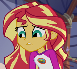 Size: 1170x1050 | Tagged: safe, screencap, sunset shimmer, equestria girls, g4, my little pony equestria girls: legend of everfree, camp everfree outfits, cropped, female, sad, solo
