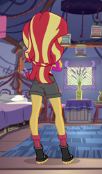 Size: 578x984 | Tagged: safe, screencap, sunset shimmer, equestria girls, g4, my little pony equestria girls: legend of everfree, camp everfree outfits, cropped, female, from behind, solo