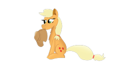 Size: 1980x1080 | Tagged: safe, artist:matyas451, applejack, earth pony, pony, g4, applejack's hat, cowboy hat, eating, female, hat, mare, mouth hold, simple background, sitting, solo, transparent background