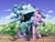 Size: 4000x3000 | Tagged: safe, artist:galinn-arts, starlight glimmer, trixie, pony, unicorn, g4, clothes, dress, duo, female, fence, flower, glowing horn, high res, horn, hose, magic, mare, one eye closed, open mouth, potted plant, summer, telekinesis, water