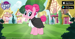 Size: 1200x630 | Tagged: safe, gameloft, idw, pinkie pie, earth pony, pony, g4, official, alternate hairstyle, anti-sugar pinkie pie, female, idw showified, looking at you, mare, my little pony logo, solo