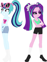 Size: 402x528 | Tagged: safe, artist:sturk-fontaine, aria blaze, sonata dusk, equestria girls, g4, alternate universe, base used, duo, duo female, female, simple background, sports tape, sunglasses, the dazzling family, twin sisters, white background