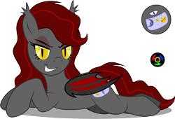 Size: 3585x2431 | Tagged: safe, artist:kyoshyu, oc, oc only, oc:red herring, bat pony, pony, female, high res, lying down, mare, prone, simple background, solo, transparent background