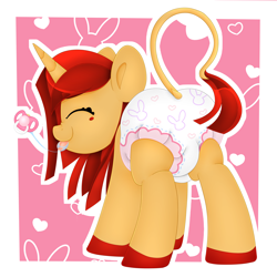 Size: 4000x4000 | Tagged: dead source, safe, artist:duckie, oc, oc only, oc:roulette, classical unicorn, pony, rabbit, unicorn, abstract background, absurd resolution, animal, cloven hooves, diaper, diaper fetish, drool, drool string, female, fetish, filly, hooves, horn, leonine tail, mole, non-baby in diaper, pacifier, simple background, smiling, smirk, solo, tongue out, unshorn fetlocks