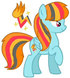 Size: 915x1012 | Tagged: safe, artist:徐詩珮, oc, oc only, oc:flare fire, pegasus, pony, female, lidded eyes, magical lesbian spawn, magical threesome spawn, mare, offspring, parent:daring do, parent:rainbow dash, parent:spitfire, parents:daringdash, parents:daringdashfire, parents:daringfire, parents:spitdash, raised hoof, simple background, solo, transparent background