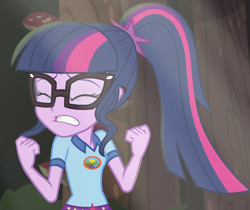 Size: 1260x1056 | Tagged: safe, screencap, sci-twi, twilight sparkle, equestria girls, g4, my little pony equestria girls: legend of everfree, camp everfree outfits, cropped, eyes closed, female, gritted teeth, solo