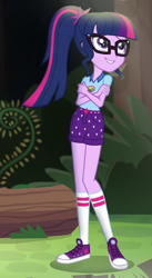 Size: 582x1062 | Tagged: safe, screencap, sci-twi, twilight sparkle, equestria girls, g4, my little pony equestria girls: legend of everfree, camp everfree outfits, converse, cropped, female, full body, shoes, solo