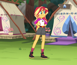 Size: 1060x896 | Tagged: safe, screencap, sunset shimmer, equestria girls, g4, my little pony equestria girls: legend of everfree, camp everfree outfits, cropped, female, full body, hand on hip, solo
