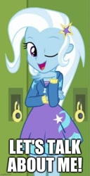 Size: 500x976 | Tagged: safe, trixie, equestria girls, equestria girls specials, g4, my little pony equestria girls: better together, my little pony equestria girls: forgotten friendship, caption, cropped, image macro, one eye closed, solo, text, wink