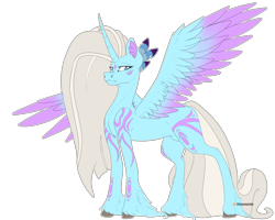 Size: 5000x4000 | Tagged: safe, artist:chazmazda, oc, oc only, oc:charlie gallaxy-starr, pony, feather, glow up, horn, long hair, new design, photo, simple background, solo, speedpaint, transparent background, wings
