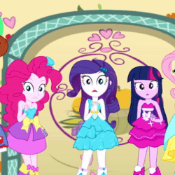 Size: 1080x1080 | Tagged: safe, screencap, fluttershy, pinkie pie, rarity, twilight sparkle, a photo booth story, equestria girls, g4, my little pony equestria girls: summertime shorts, animated, cropped, fall formal outfits, looking at you, sound, webm
