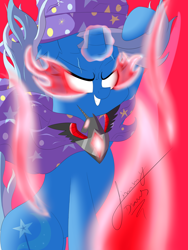 Size: 2880x3840 | Tagged: safe, artist:jimmy draws, trixie, g4, amulet alicorn, angry, berserker, cutie mark, high res, horn, magic, rage