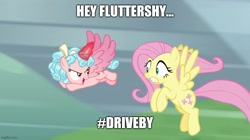 Size: 888x499 | Tagged: safe, screencap, cozy glow, fluttershy, alicorn, pegasus, pony, g4, the ending of the end, alicornified, caption, cozycorn, female, filly, flying, glowing horn, hashtag, horn, image macro, mare, meme, race swap, text
