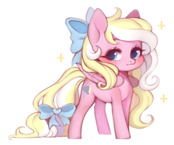 Size: 638x534 | Tagged: safe, artist:purrshen, oc, oc only, oc:bay breeze, pegasus, pony, blushing, bow, chibi, cute, female, hair bow, mare, ocbetes, simple background, sparkles, tail bow, white background