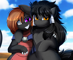 Size: 3215x2640 | Tagged: safe, artist:pridark, oc, oc only, unnamed oc, dragon, earth pony, pony, buddies, commission, duo, high res, hug, looking at you, smiling