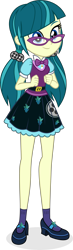 Size: 1785x6110 | Tagged: safe, artist:punzil504, juniper montage, equestria girls, equestria girls specials, g4, movie magic, clothes, clothes swap, cute, cutie mark on clothes, female, glasses, high res, junibetes, simple background, skirt, smiling, solo, transparent background