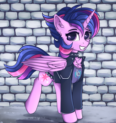 Size: 3400x3600 | Tagged: safe, artist:lakunae, twilight sparkle, alicorn, pony, g4, alternate hairstyle, chest fluff, clothes, female, high res, jacket, looking at you, mare, punk, punklight sparkle, solo, twilight sparkle (alicorn)