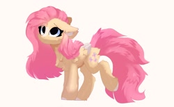 Size: 1788x1098 | Tagged: safe, artist:php146, fluttershy, pegasus, pony, g4, alternate design, cheek fluff, chest fluff, colored hooves, colored wings, cute, ear fluff, eye clipping through hair, female, floppy ears, fluffershy, fluffy, folded wings, leg fluff, looking up, mare, multicolored wings, raised leg, shyabetes, simple background, smiling, standing, two toned wings, white background, wings