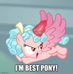 Size: 500x511 | Tagged: safe, edit, edited screencap, screencap, cozy glow, alicorn, pony, g4, the ending of the end, alicornified, caption, cozycorn, cropped, image macro, race swap, solo, text