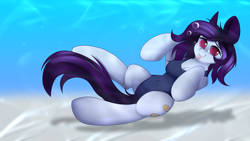 Size: 3840x2160 | Tagged: safe, artist:xcinnamon-twistx, oc, oc:cinnamon twist, pegasus, anthro, arm hooves, breasts, chestbreasts, clothes, cute, deep, high res, looking at you, one-piece swimsuit, sand, sukumizu, swimming, swimsuit, underwater, water