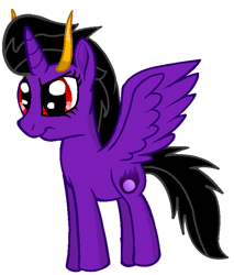 Size: 634x744 | Tagged: safe, artist:maverickmam, oc, oc only, oc:dark blaze, pony, female, frown, horn, horns, mare, multiple horns, simple background, solo, tricorn, white background, wings