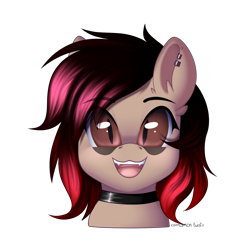 Size: 1500x1500 | Tagged: safe, artist:xcinnamon-twistx, oc, oc only, bat pony, pony, collar, commission, cute, fangs, simple background, smiling, solo, transparent background