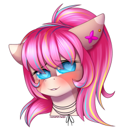 Size: 1500x1500 | Tagged: safe, artist:xcinnamon-twistx, oc, oc only, pony, blushing, choker, commission, cute, ear piercing, earring, heart eyes, jewelry, piercing, simple background, solo, teeth, transparent background, wingding eyes