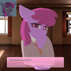 Size: 3000x3000 | Tagged: safe, artist:xcinnamon-twistx, berry punch, berryshine, oc, earth pony, pony, g4, spoiler:doki doki literature club, clothes, commission, curtains, cute, dialogue, doki doki literature club, dress, earth pony oc, heart, heart eyes, high res, just monika, monika, monika punch, school uniform, spoilers for another series, uniform, wingding eyes, yandere, ych result
