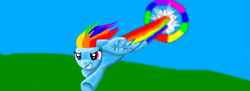 Size: 1051x384 | Tagged: safe, artist:maverickmam, rainbow dash, pegasus, pony, g4, female, flying, grin, mare, smiling, solo, sonic rainboom