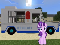 Size: 2048x1536 | Tagged: safe, artist:topsangtheman, artist:xebck, starlight glimmer, pony, unicorn, g4, cute, glimmerbetes, ice cream truck, looking at you, minecraft, solo