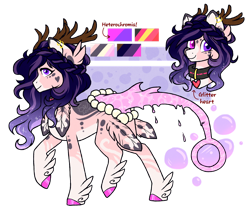Size: 1280x1067 | Tagged: safe, artist:silentwolf-oficial, oc, oc only, monster pony, pony, antlers, collar, colored hooves, duo, feathered fetlocks, heterochromia, raised hoof, reference sheet, simple background, smiling, transparent background